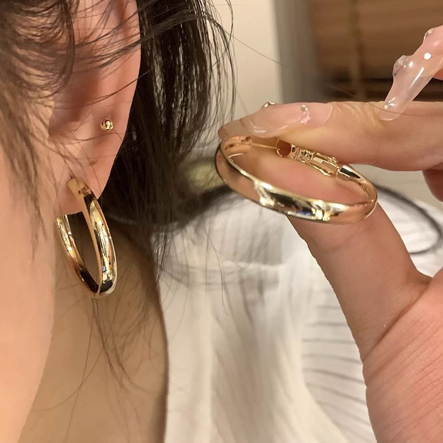French metal cold style plain ring earrings, women's niche light luxury fashion stud earrings, high-end exaggerated and versatile earrings full figure