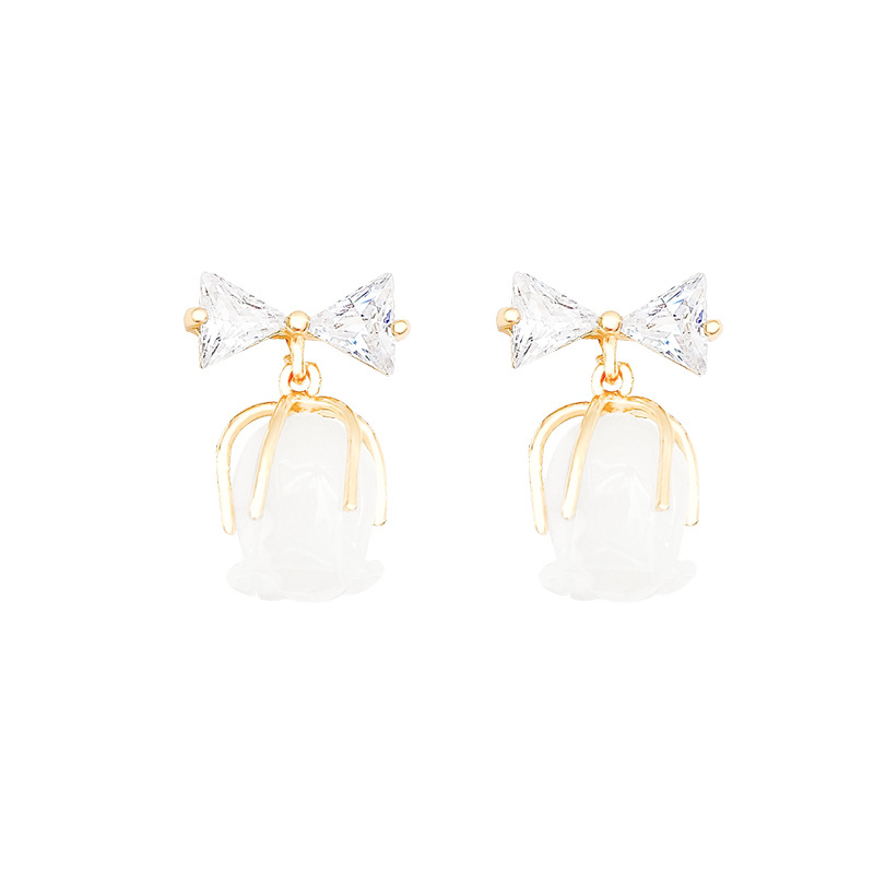 High-end bow zircon flower earrings, feminine, light luxury and simple stud earrings, ins style internet-famous earrings wholesale Item Picture