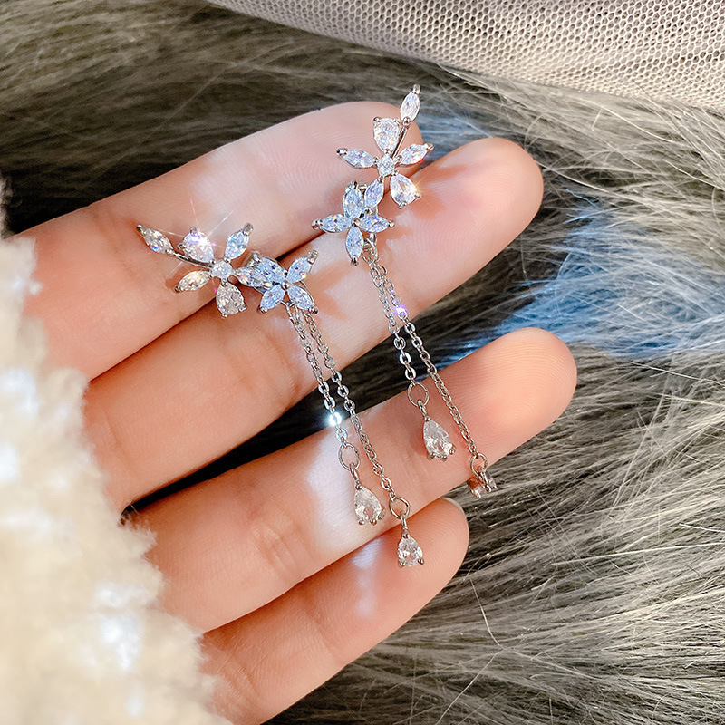 High-end earrings, 2022 new trendy, niche, long and elegant tassel earrings, silver needle stud earrings, women's internet-famous earrings Specification drawing