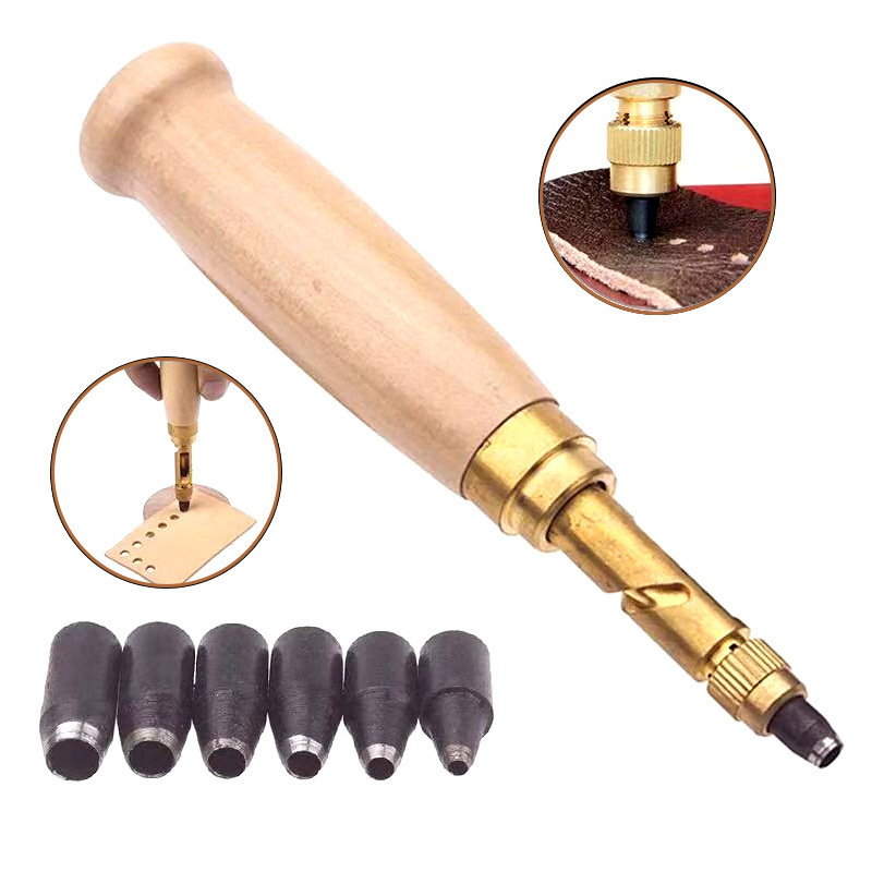 Automatic belt punching punch, replaceable multi-head DIY leather punching machine, rotary punching 6-piece set, factory direct delivery full figure