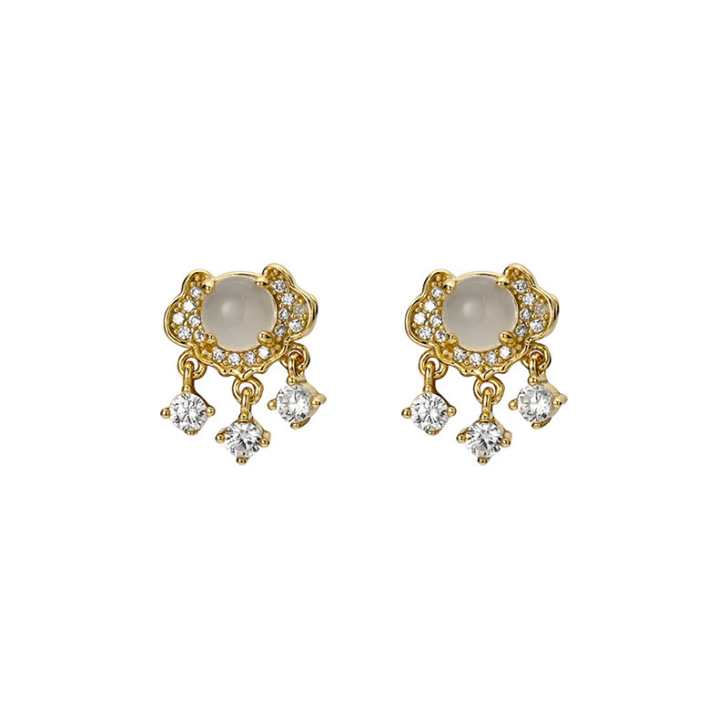 Exquisite cat's eye stone Ruyi Peace Lock four-piece set, stud earrings, women's niche design, versatile earrings, elegant and light luxury earrings Item Picture