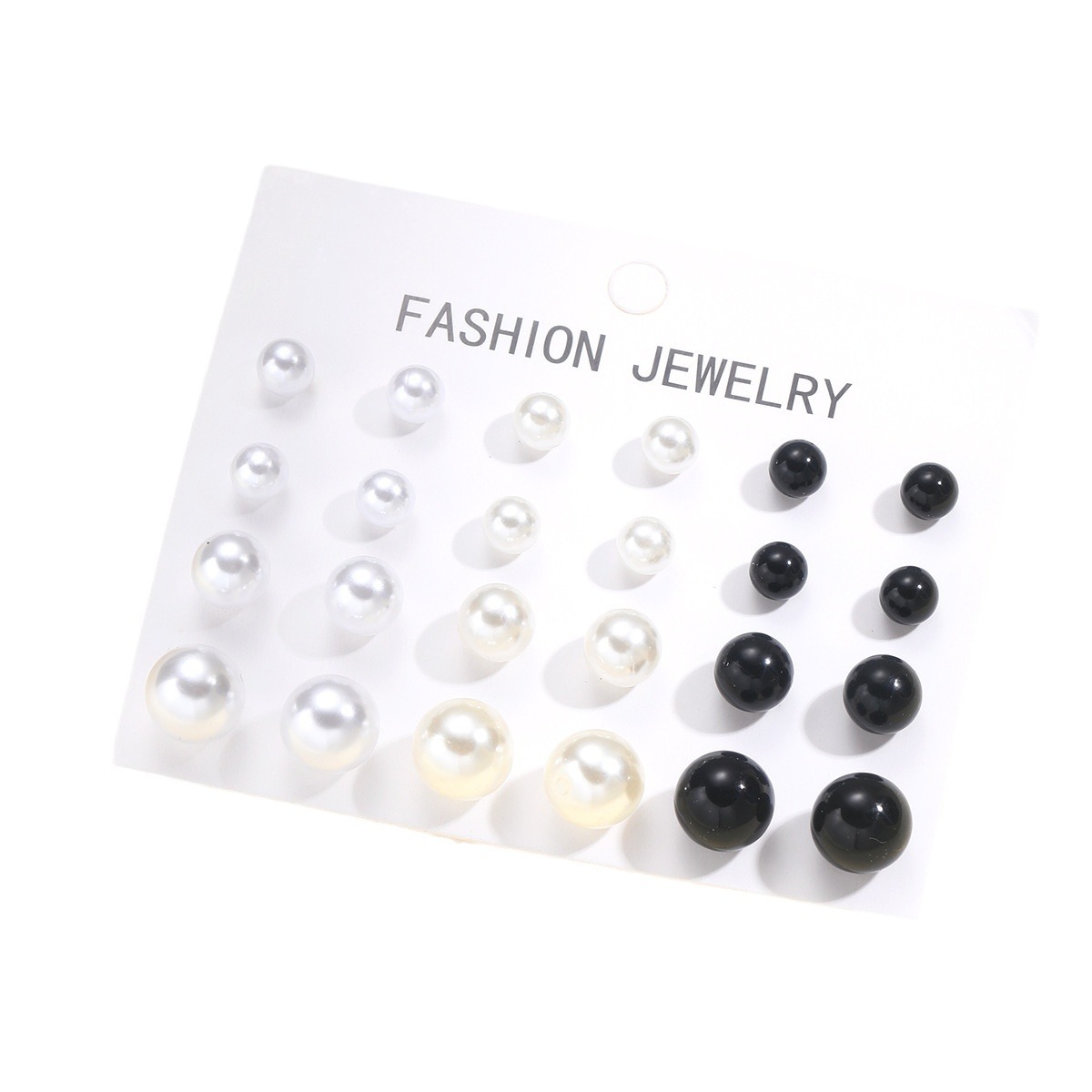 A new 12-piece set of simple European and American earrings for cross-border use, featuring a high-end retro three-color imitation pearl stud design Item Picture
