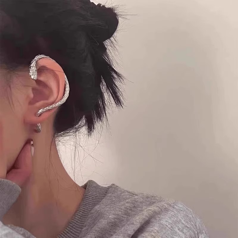 European and American retro hip-hop cold style snake-shaped stud earrings, women's niche design, one-piece earrings, high-end fashion earrings Specification drawing