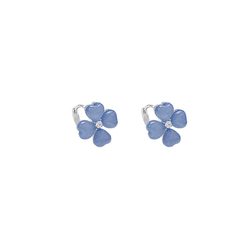 Zirconium blue lucky flower earrings, high-end and niche design, small and exquisite stud earrings, ear buckles and earrings for women in summer Item Picture