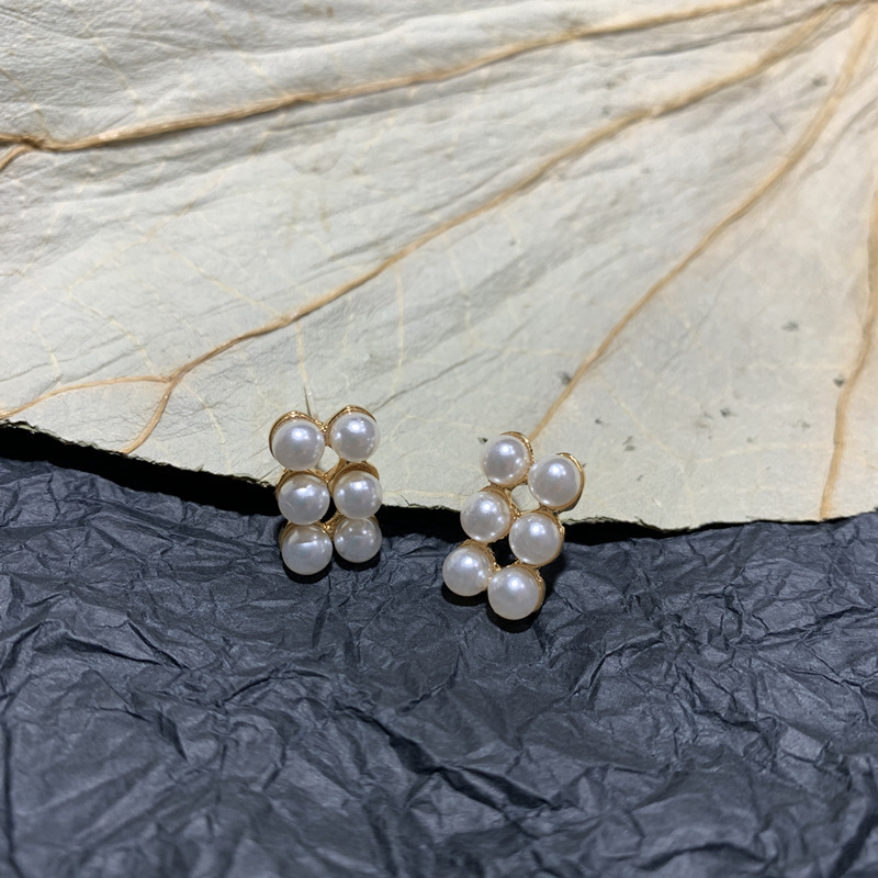 Dongdaemun, South Korea's versatile double-row high-brightness pearl stud earrings, minimalist style silver needle super fairy-like anti-allergy earrings Specification drawing
