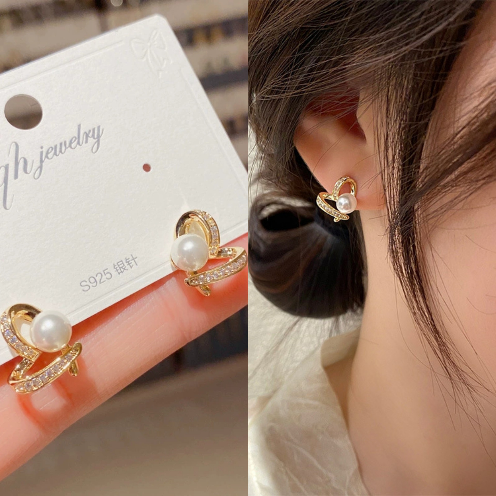 S925 Silver Needle Korean fashionable heart-shaped pearl stud earrings, simple, elegant and grand design sense, exquisite and internet-famous style Application Scenario