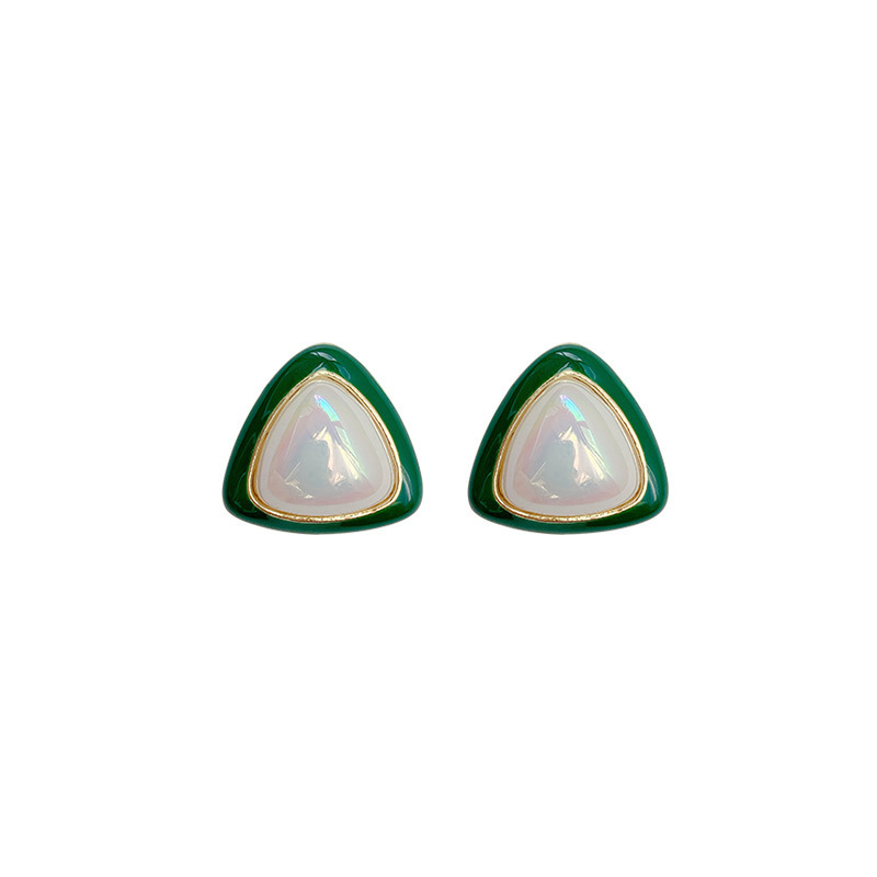 S925 silver needle French fashion simple green geometric earrings design, the same style as the trendy stud earrings for women Item Picture