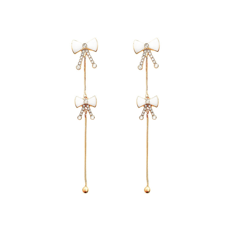 925 Silver needle Bow earrings, women's niche design sense, high-end long tassel earrings, personalized and elegant, trendy earrings Item Picture