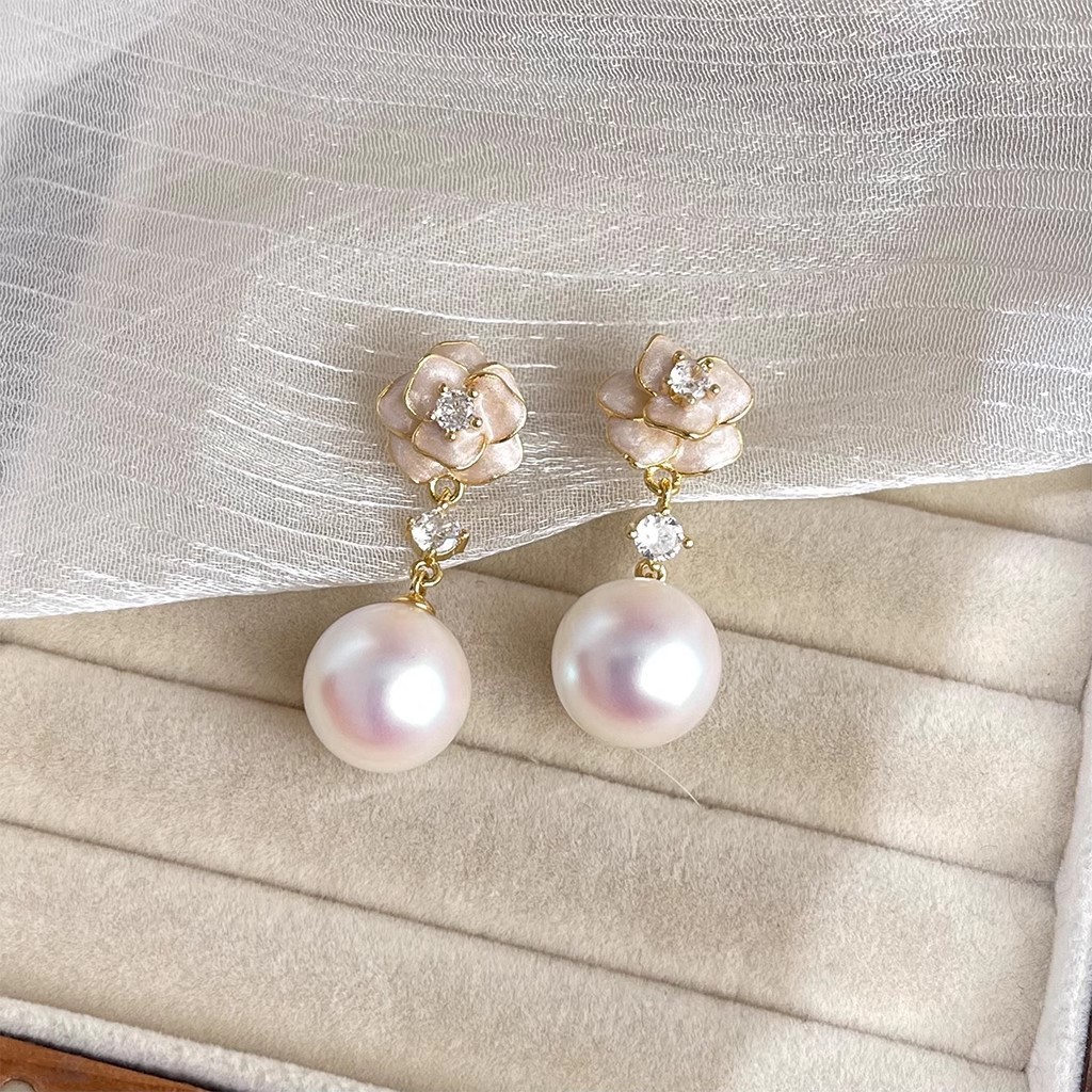 Camellia gentle fragrance pearl new earrings spring and summer light luxury tassel high-end style bestseller French earrings for women details Picture