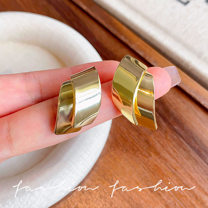 Unique geometric twisted metal piece earrings in the cold style of European and American Instagram, a 2025 bestseller, high-end stud earrings for women full figure