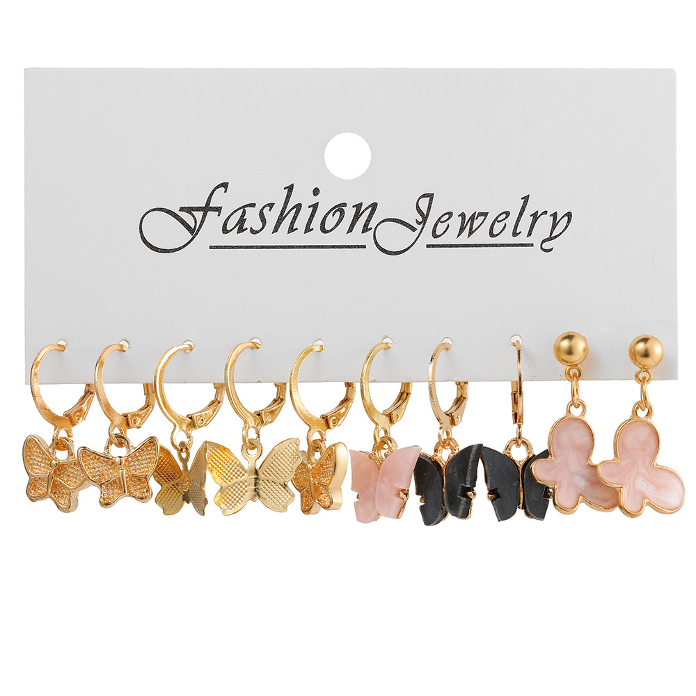 Cross-border independent station acrylic butterfly earrings set of 5 pairs, creative and simple butterfly pendant earrings wholesale Item Picture