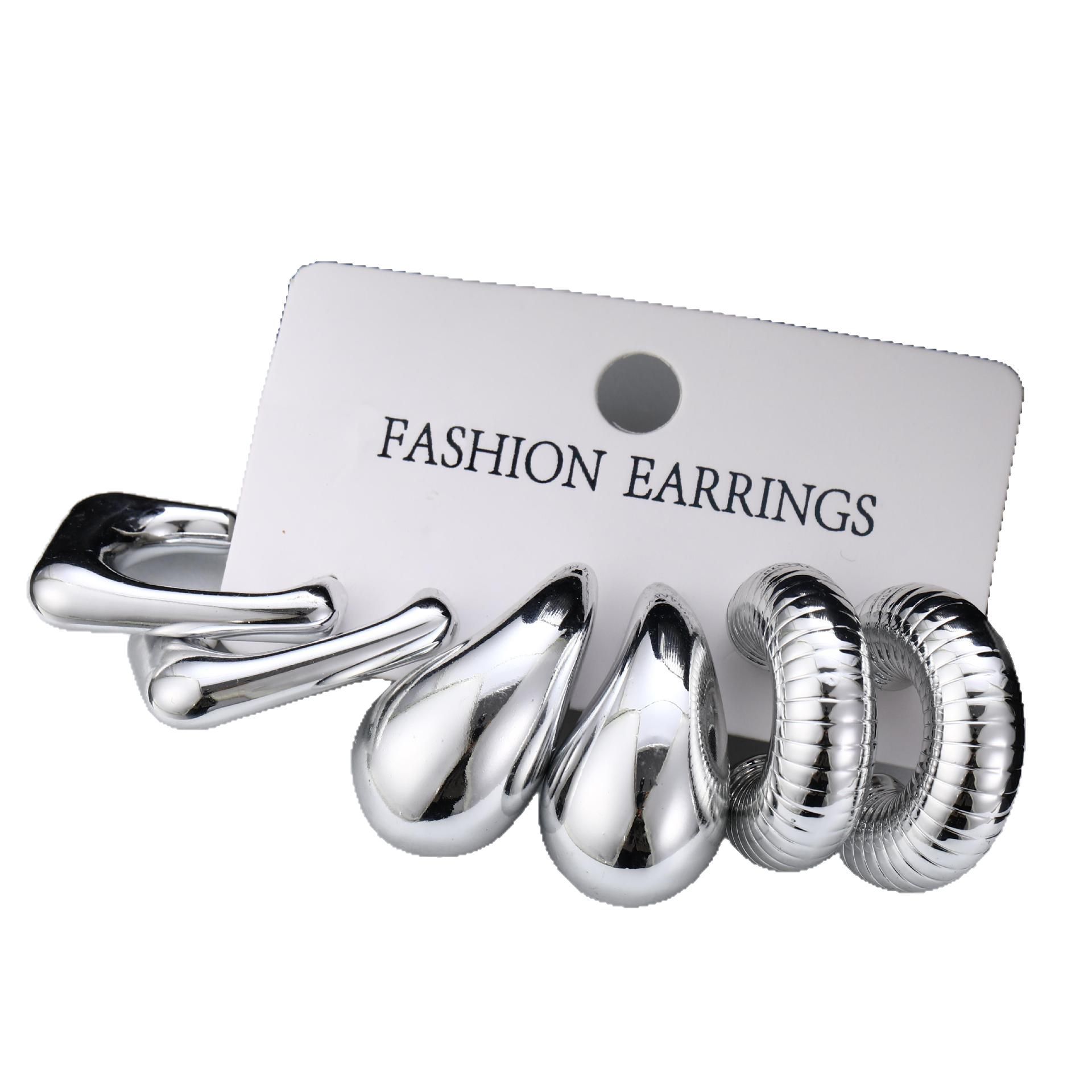 European and American cross-border new fashionable, simple and individual geometric water drop C-shaped bean earrings set of 3 pieces earrings Item Picture