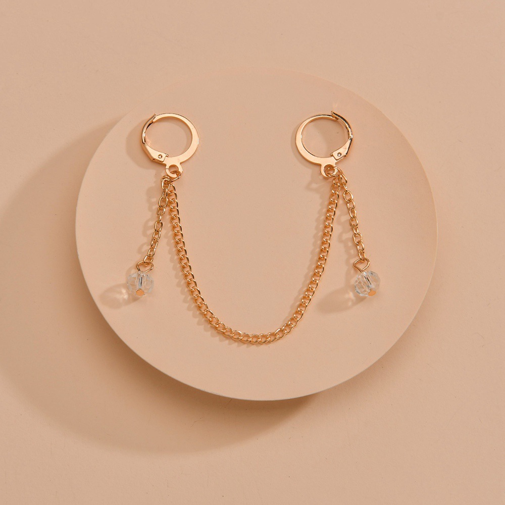 European and American style exaggerated water diamond chain tassel alloy women's double ear hole earrings and accessories Specification drawing