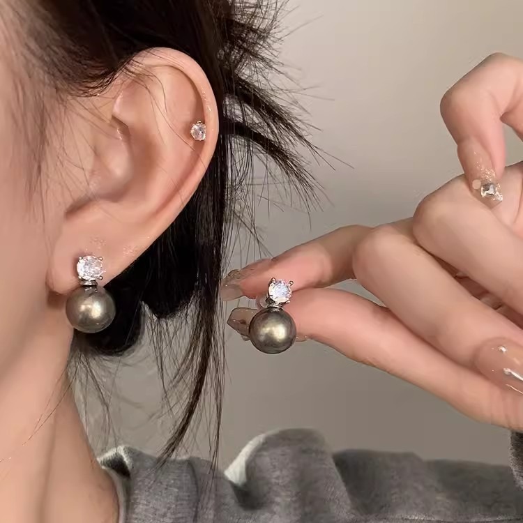 Zircon pearl stud earrings for women, 925 silver needle, light luxury, high-end and elegant style earrings, French niche, internet-famous bestsellers details Picture