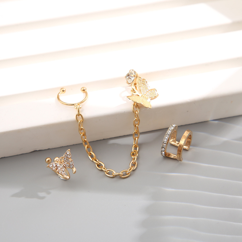 Wholesale of European and American earring sets with diamond butterfly ear clips insC type ear bone clips without ear holes and inlaid rhinestones Application Scenario