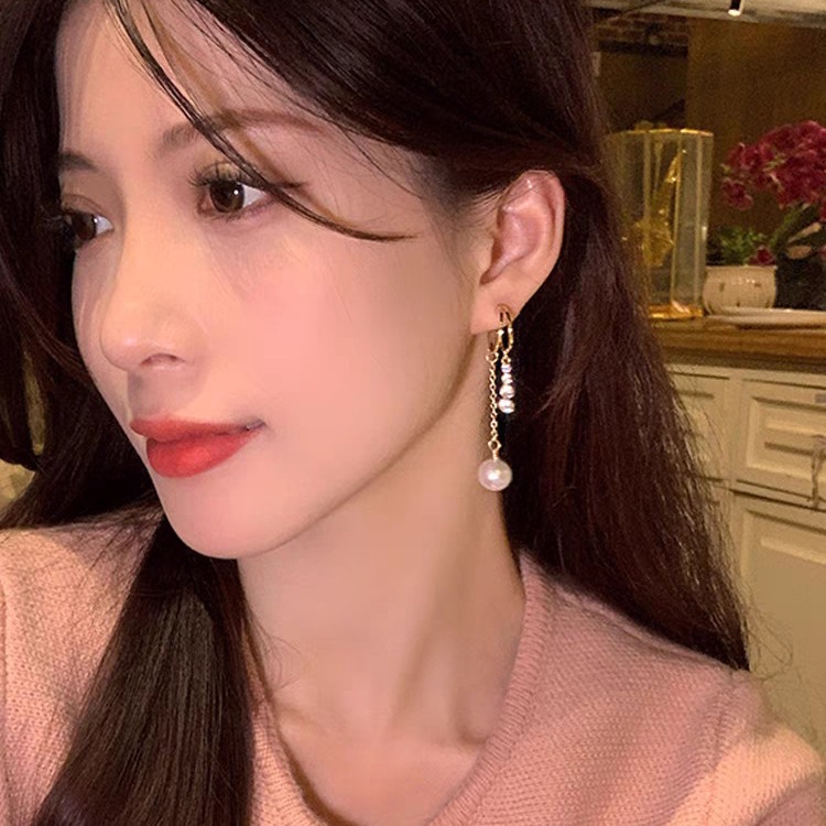 925 Silver needle high-end pearl stud earrings, unique and niche long tassel earrings for women, fashionable and elegant earrings Specification drawing