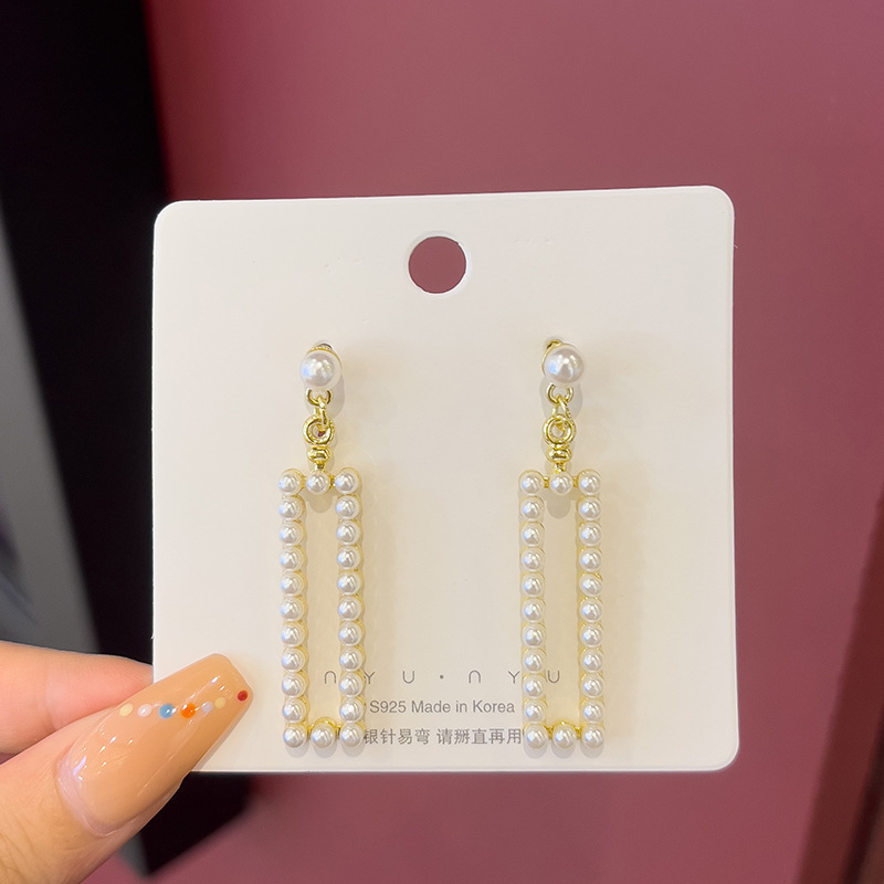 French pearl earrings for women, 2022 new trendy and fashionable earrings, Korean Internet celebrity style long stud earrings Specification drawing