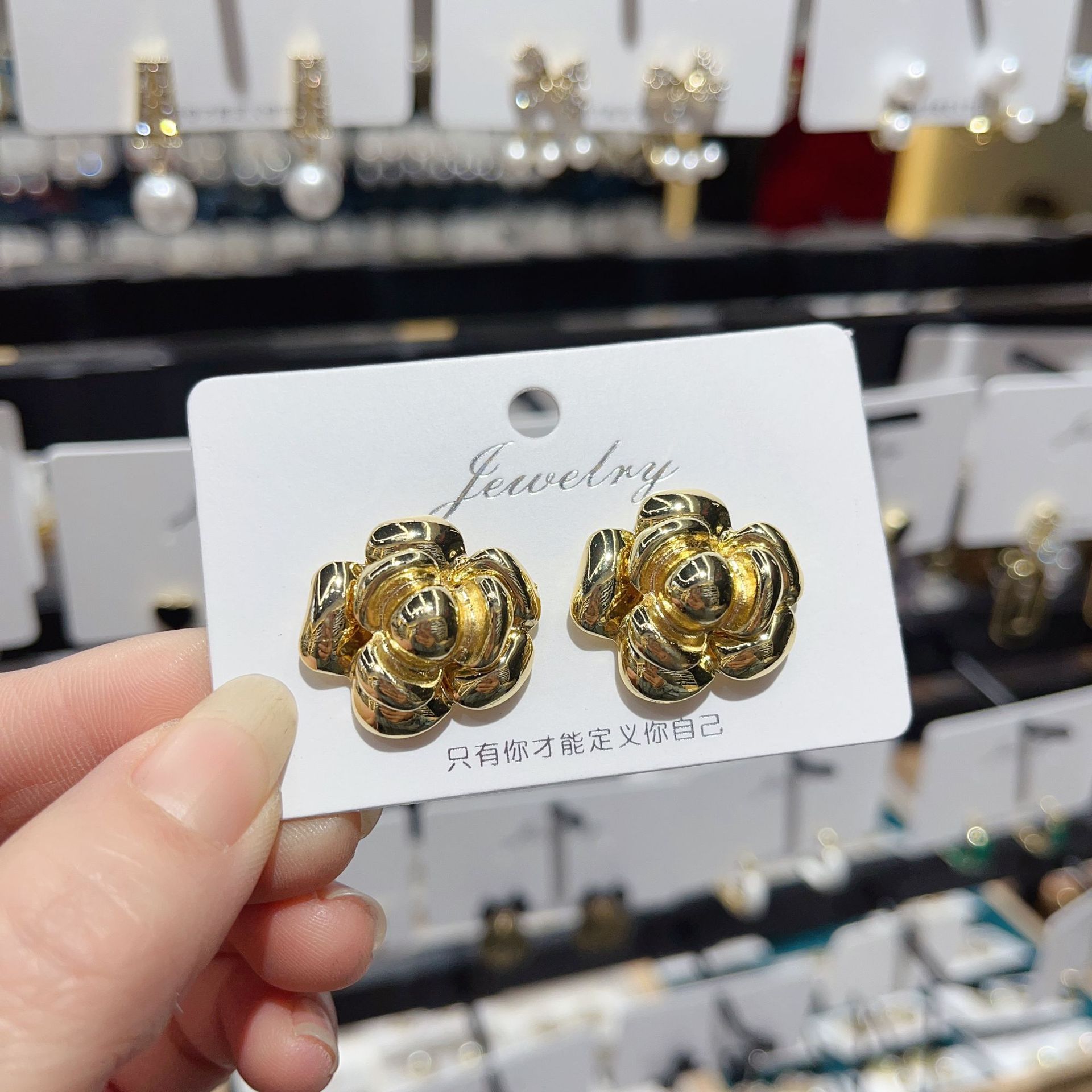 S925 silver needle retro vintage metallic three-dimensional rose stud earrings, camellia, niche and elegant silver needle earrings for women details Picture