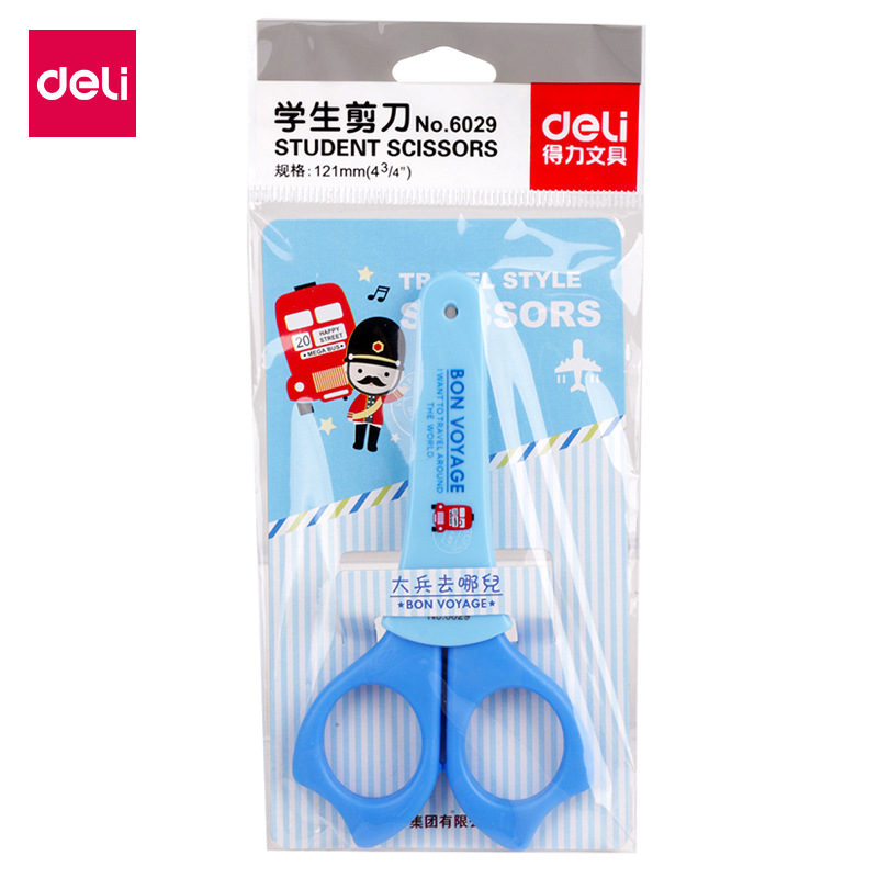 Deli children's scissors, safe handcrafted round head, small size for kindergarten with protective case, paper-cutting scissors, student small scissors Specification drawing
