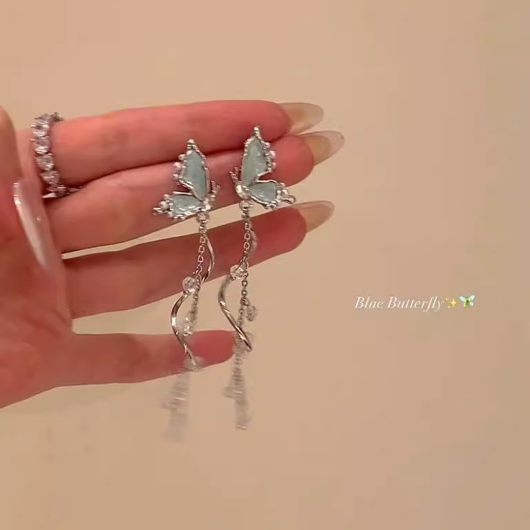 Super fairy butterfly Pearl Stud earrings for Women 925 silver needle tassel long earrings with a cool, light luxury and high-end feel Application Scenario