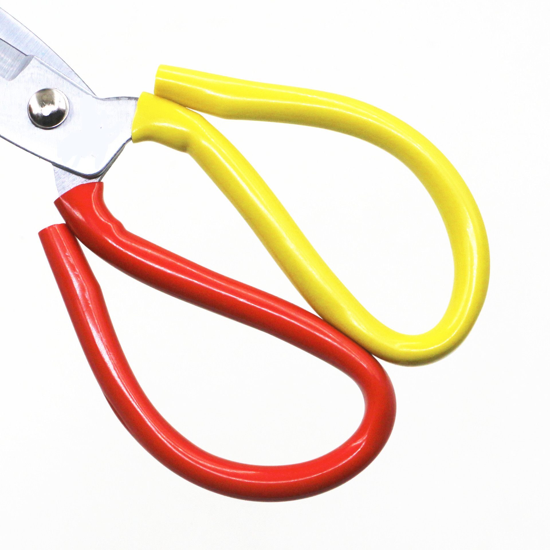 【 Manufacturer's Supply 】 Stainless Steel Large Scissors No. 1 for household kitchen, red and yellow handles, manganese steel large scissors Item Picture