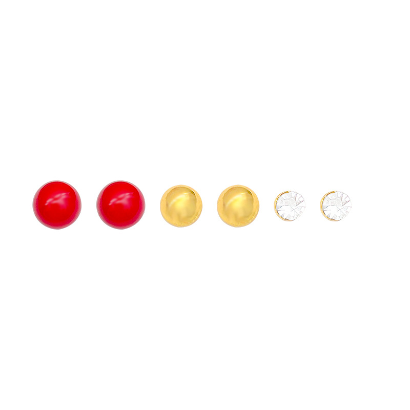 S925 Silver Needle Red Love Bean metal Ear studs Women's ear Piercing Six-piece set Mini Zircon earrings and Earrings wholesale Item Picture