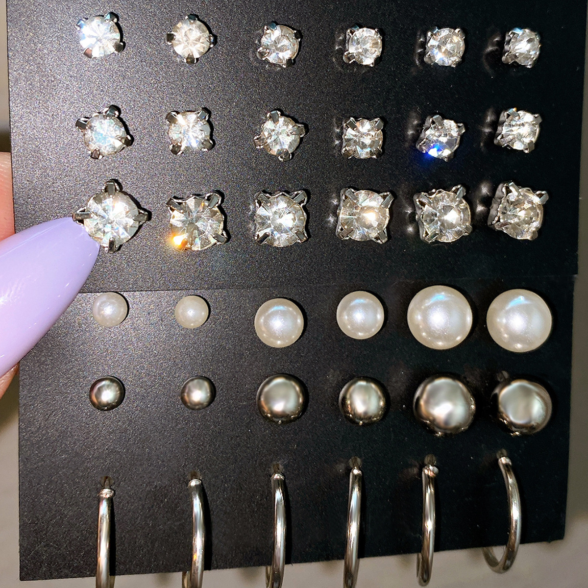 Wholesale of 18-piece new cross-border imitation pearl zircon ear stud sets from Europe and America, featuring a creative, retro, simple and elegant style details Picture