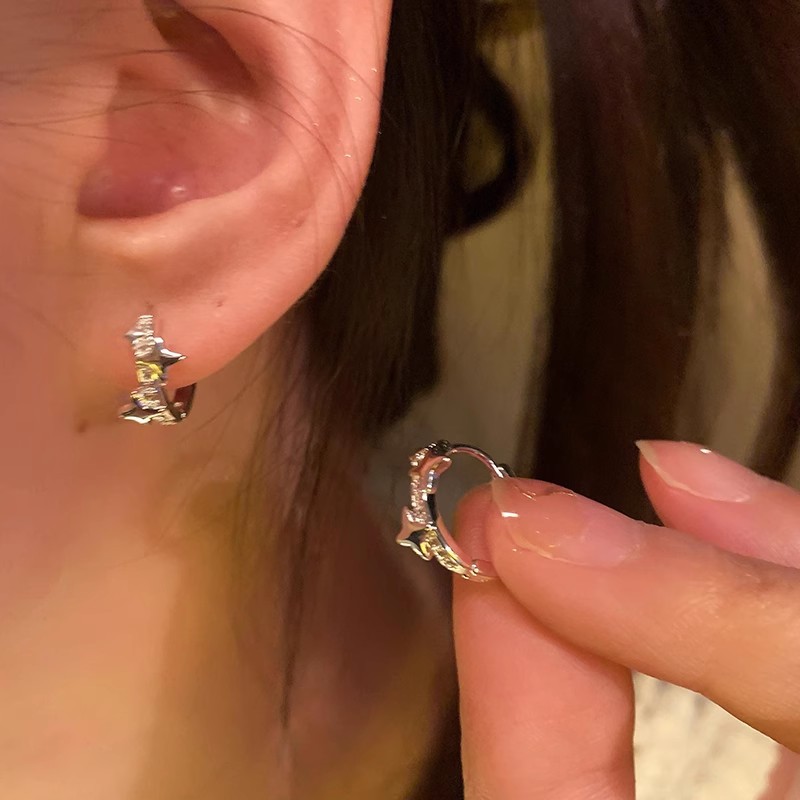 YOUZI Sparkling Diamond four-pointed star ear rings, women's niche design sense, circle five-pointed star zircon versatile earrings and earrings full figure