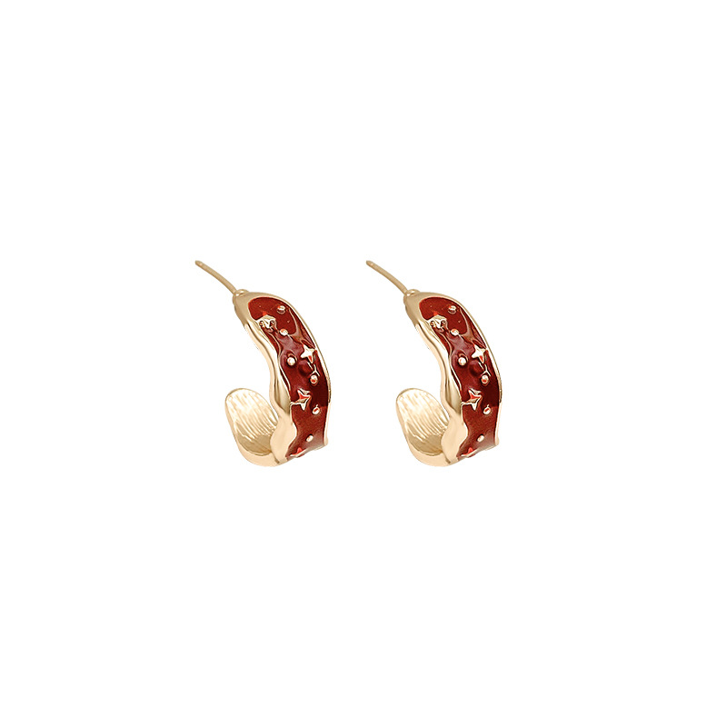 Hong Kong-style star-shaped C-shaped retro high-end earrings, a niche design for women with oil and gas drops, s925 silver needle earrings Item Picture