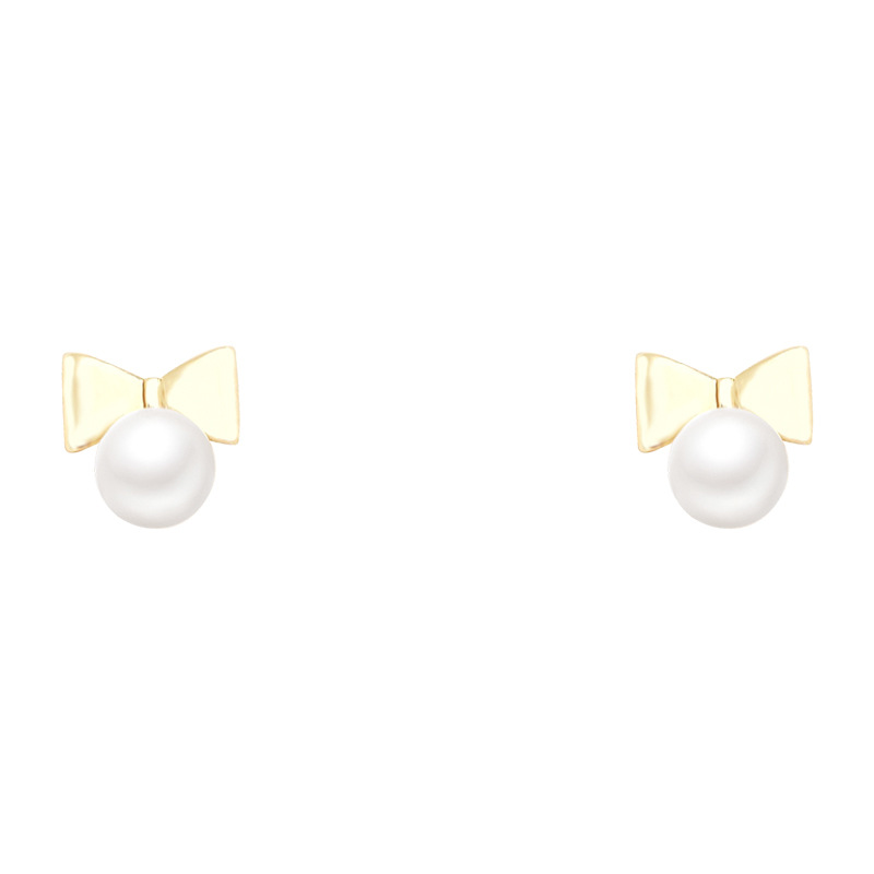 Cute and sweet bow pearl stud earrings for girls' commuting, niche design, high-end earrings and pendants wholesale Item Picture