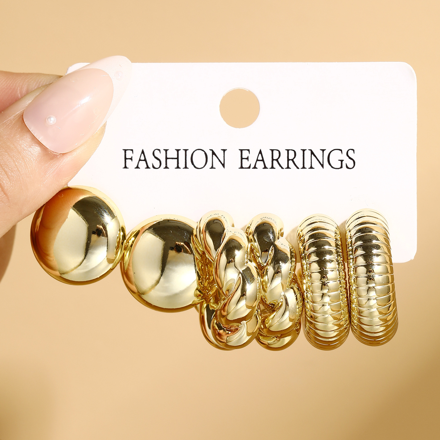 New cross-border European and American fashion style semi-circular twist earrings 3-piece set CCB creative gold niche earrings wholesale full figure