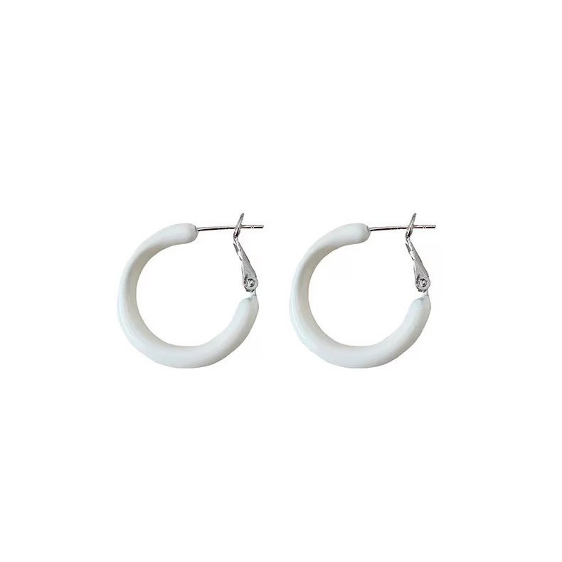 Solid color glazed plain ring small ear rings for women, Korean style, versatile, fresh and cute ring ear buckles, sweet, simple and high-end earrings Item Picture