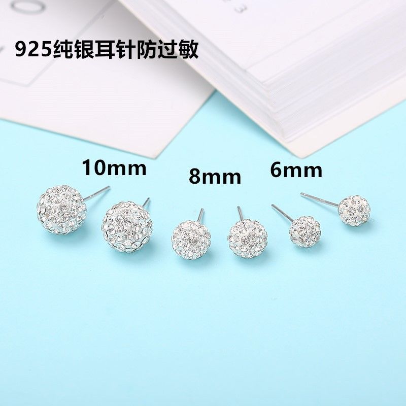 S925 Silver Shambhala Diamond Ball Stud earrings, Super Sparkling crystal ball earrings, round full diamond clay jewelry wholesale full figure