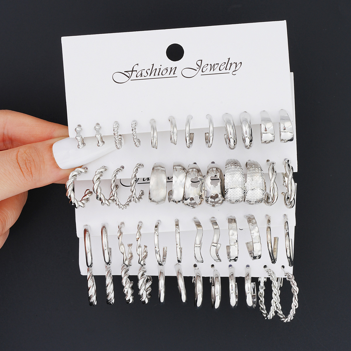 Wholesale of 24-piece set of new cross-border fashionable C-shaped alloy earrings from Europe and America, simple and ins personalized earrings and accessories full figure