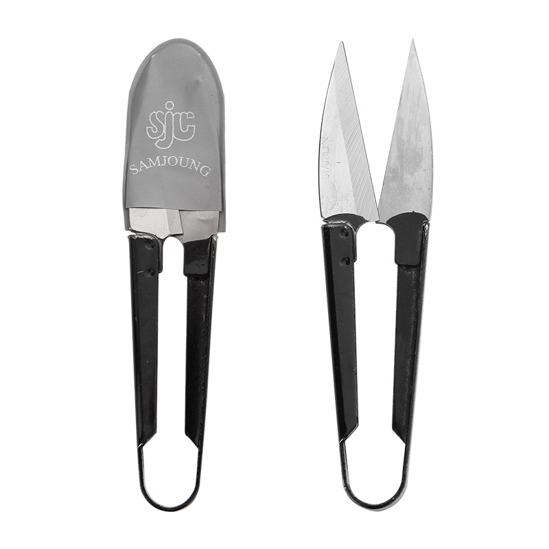 Factory direct sales of black-handled high-carbon steel U-shaped shears, household cross-stitch thread end shears, spring yarn shears, small shears Item Picture
