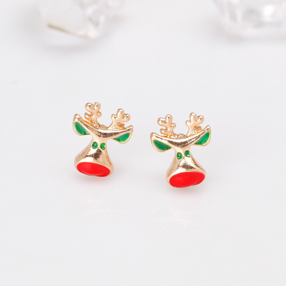 S925 Silver Needle best-selling earrings, European and American fashionable alloy with diamonds and painted oil, Christmas reindeer stud earrings, holiday stud earrings Specification drawing
