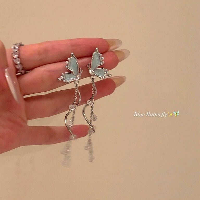 Unique butterfly pearl tassel long earrings, light luxury and niche stud earrings, high-end earrings for women, 925 silver needle wholesale details Picture
