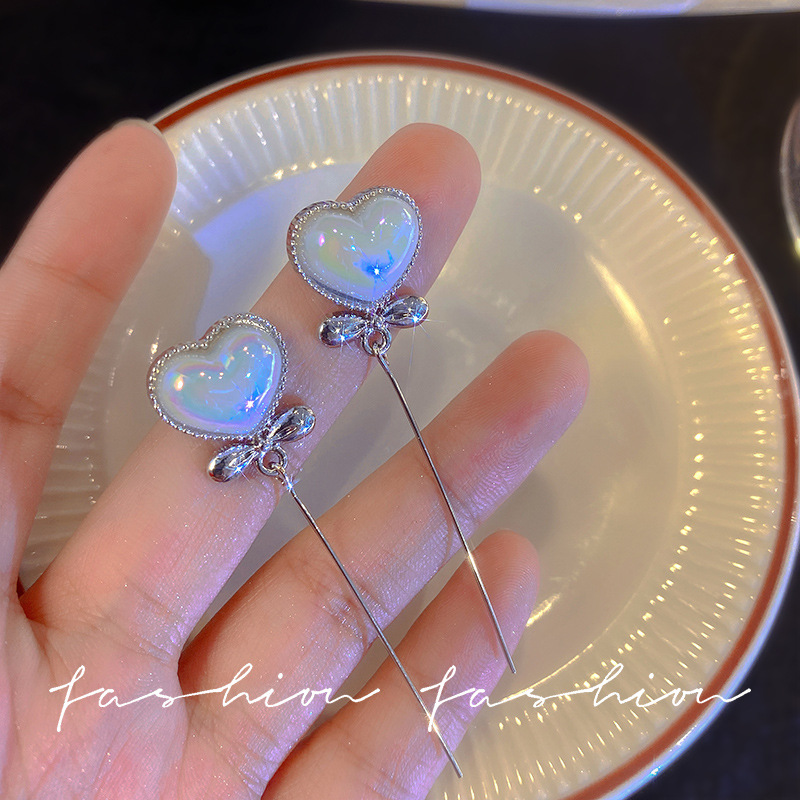 ins trendy heart-shaped pearl earrings, high-end style, trendy and fashionable long tassel earrings, versatile and elegant silver needle wholesale full figure