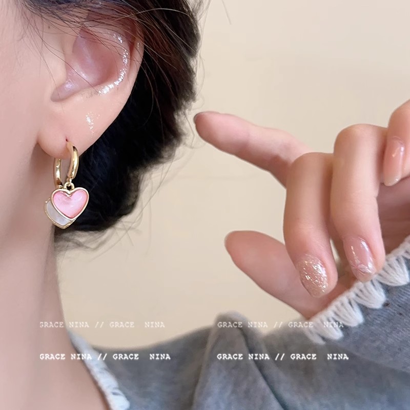 French-style retro charm, gentle wind drop glaze heart-shaped earrings, light luxury, niche and high-end, versatile earrings for women's new style Specification drawing
