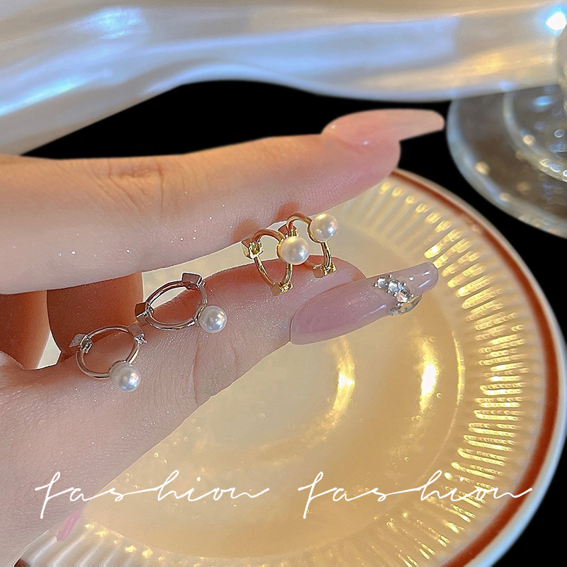 Korean version 925 silver needle pearl stud earrings, ear loops, women's ear rings, simple and compact commuter earrings, 2023 new style Specification drawing