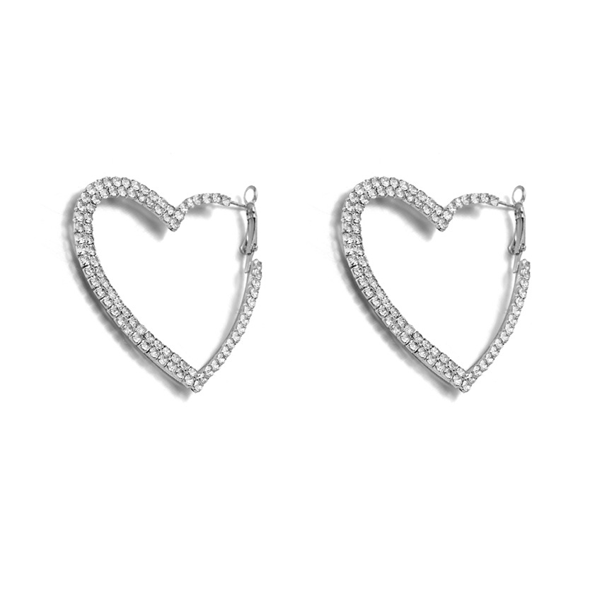 Cross-border best-selling, fashionable, exaggerated and personalized, full-diamond heart-shaped ear rings, internet-famous, super shiny earrings, creative ins earrings Item Picture