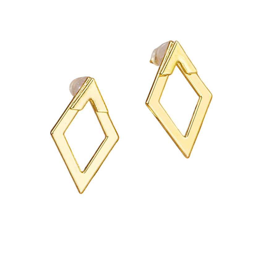 Cross-border best-selling European and American creative, simple geometric diamond-shaped hollowed-out earrings, double-layer high-end design, feminine style earrings Item Picture