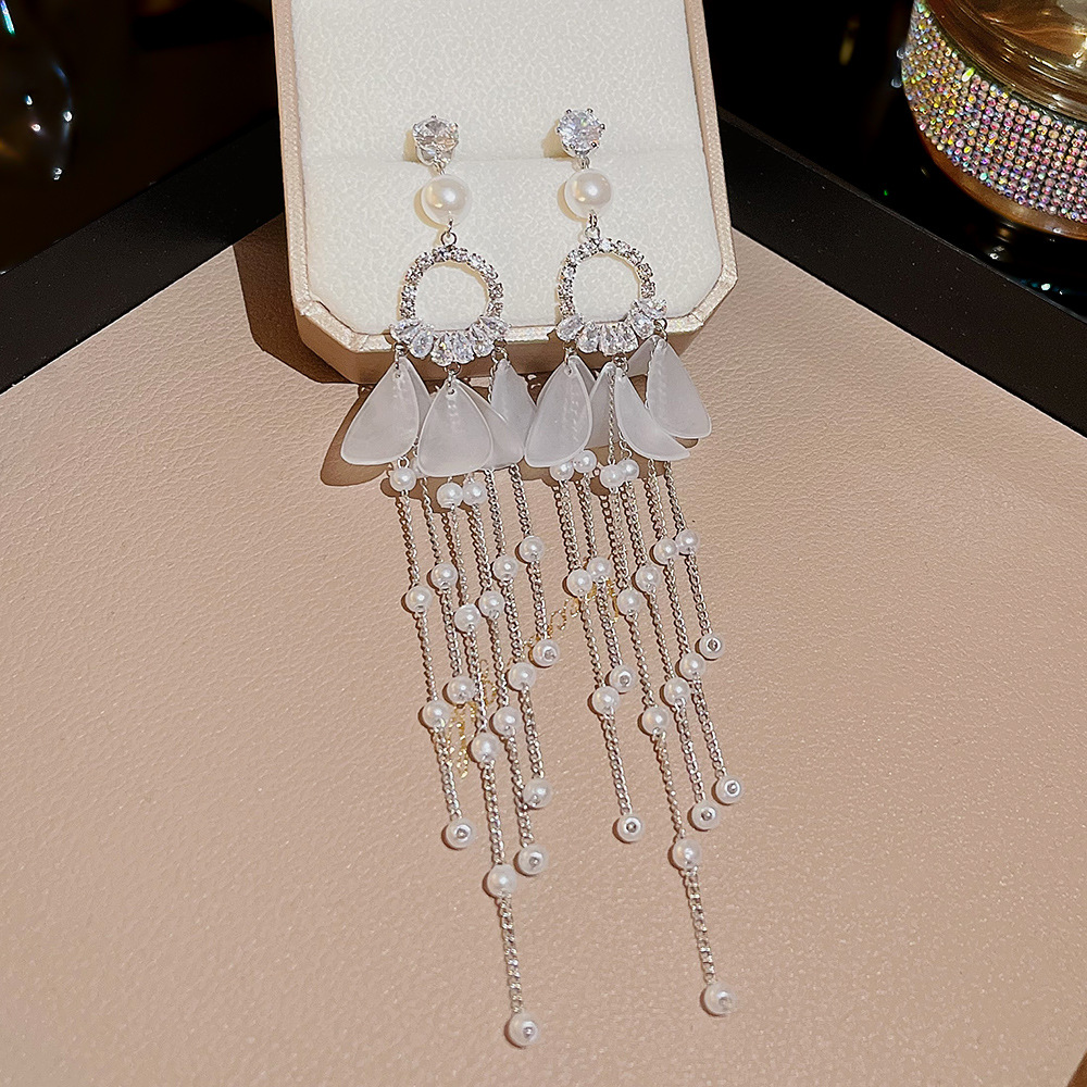 Fashionable, ethereal, exaggerated tassel earrings, silver needle high-end earrings, light luxury, exquisite and niche design, sweet and cool style earrings Specification drawing