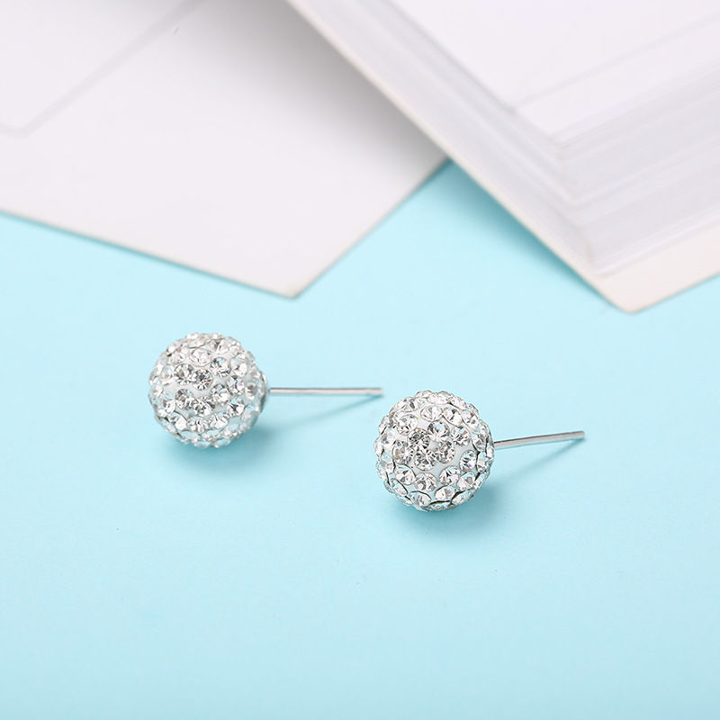 S925 Silver Shambhala Diamond Ball Stud earrings, Super Sparkling crystal ball earrings, round full diamond clay jewelry wholesale Item Picture