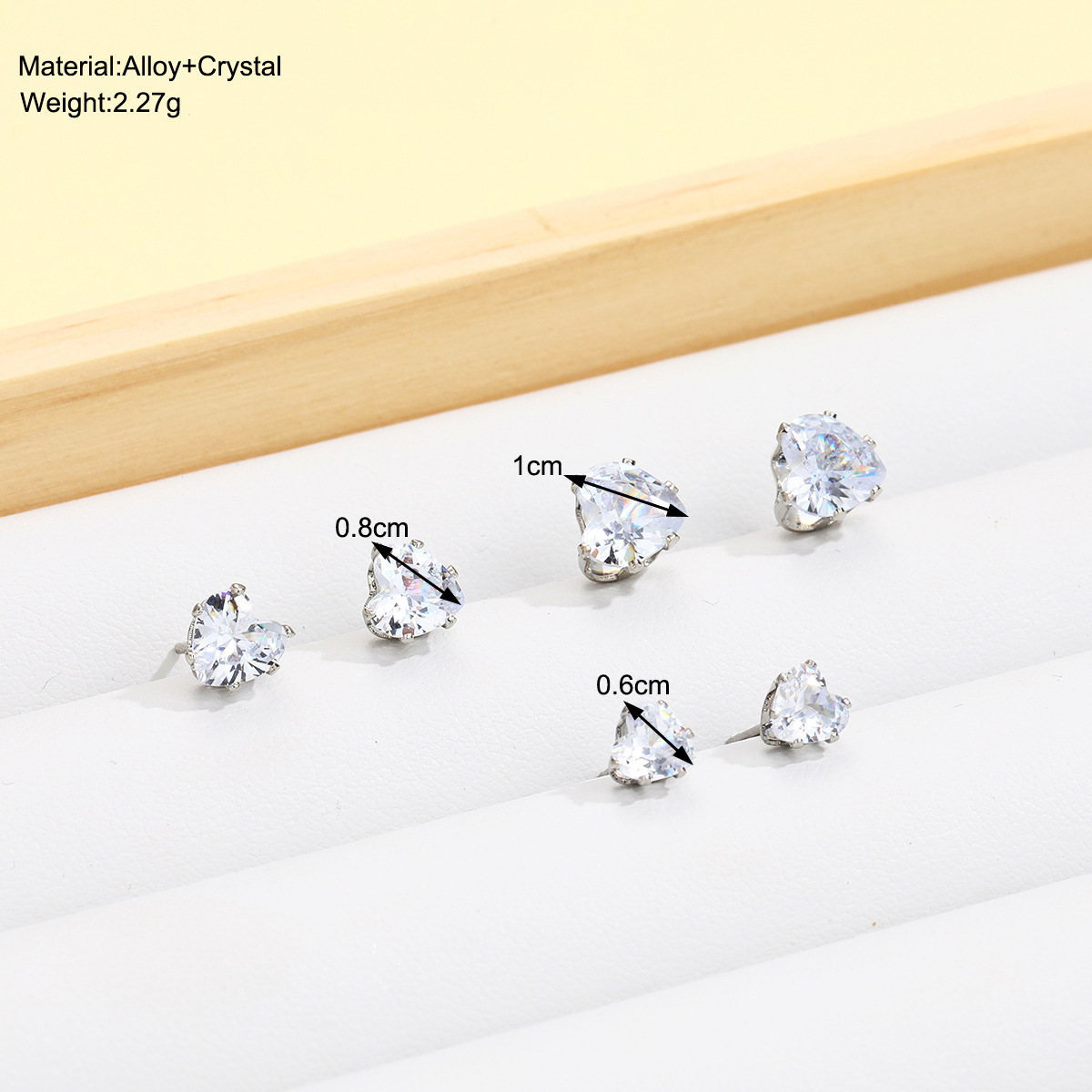 3 pairs of simple and elegant European and American cross-border water diamond stud earrings, super flash Zircon set, heart-shaped small stud earrings details Picture