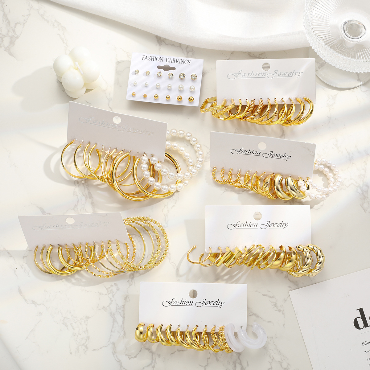 A 45-piece Amazon C-shaped twisted metal earring set, a popular cross-border bestseller for simple and light luxury women from Europe and America Specification drawing