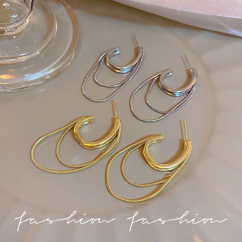 Light luxury and high-end fringed earrings, women's niche design, elegant stud earrings, 2025 new trendy, exaggerated and personalized earrings details Picture