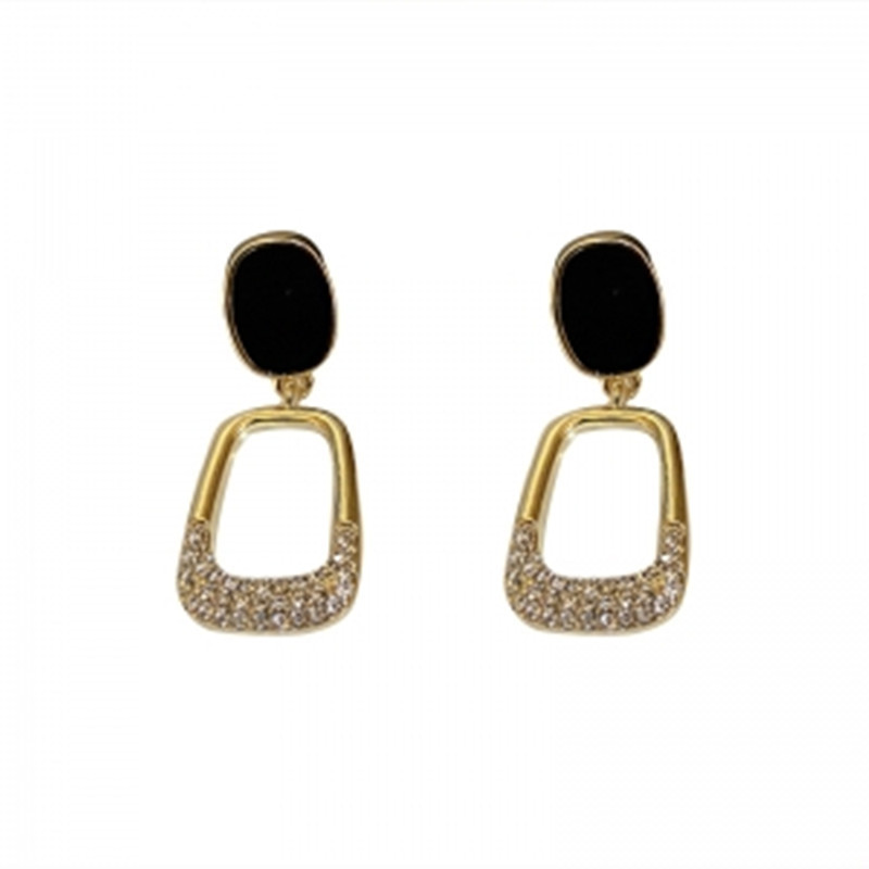 S925 Silver Needle Korean black oil-dripping geometric square earrings, new style, elegant and grand stud earrings, earrings and pendants Item Picture