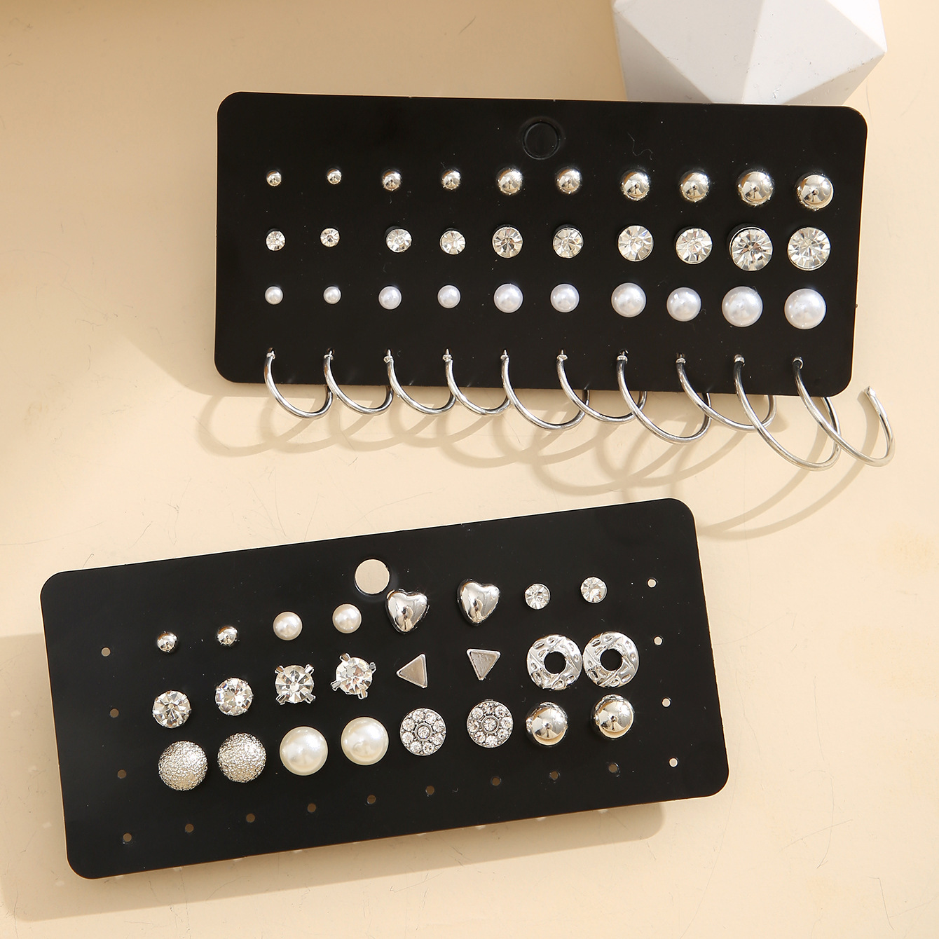 Cross-border new earrings, export style imitation pearl zircon stud set 20 pairs of earrings earrings set Specification drawing