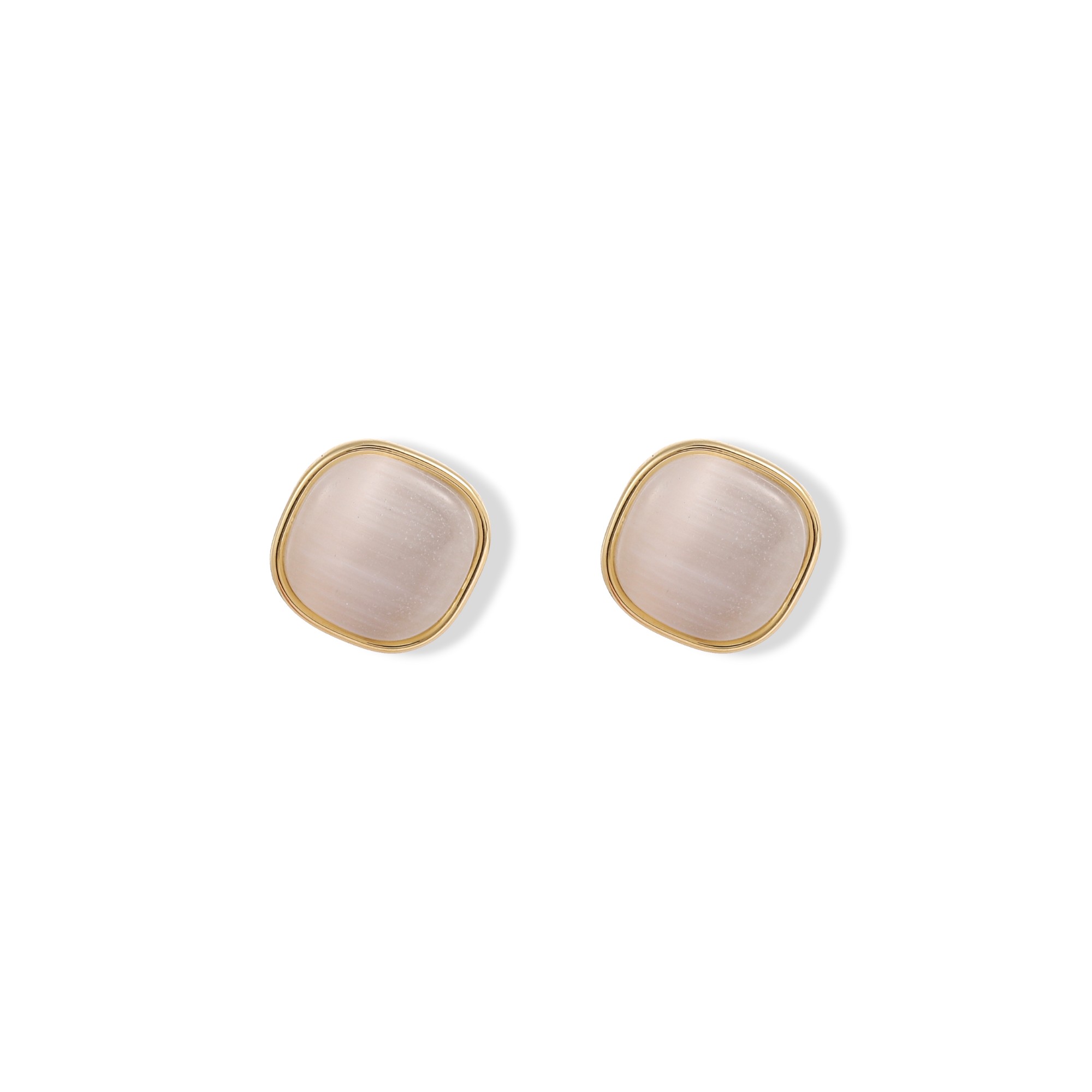 Xuhui exquisite and light luxury copper plated with real gold and set with zircon 925 silver needle square cat-eye earrings, fashionable and elegant Application Scenario